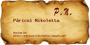 Páricsi Nikoletta névjegykártya